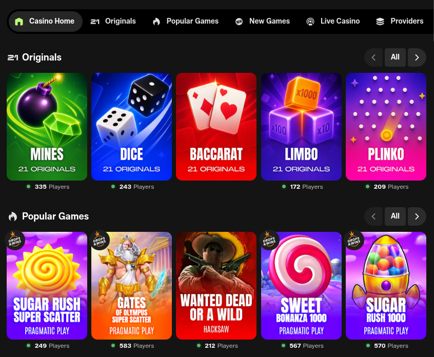 21com Casino Game Library